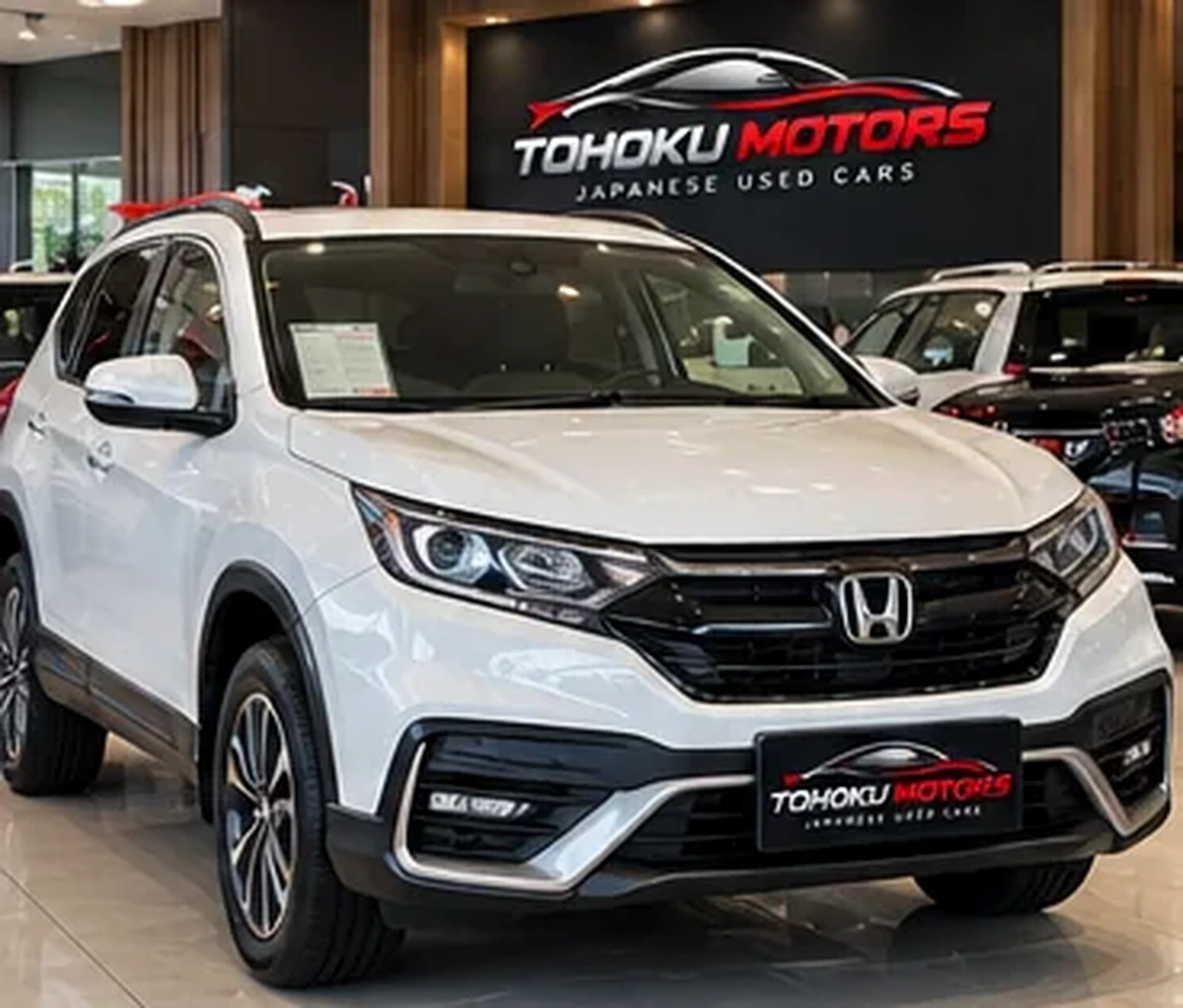 Japanese crossover in a light-filled dealership