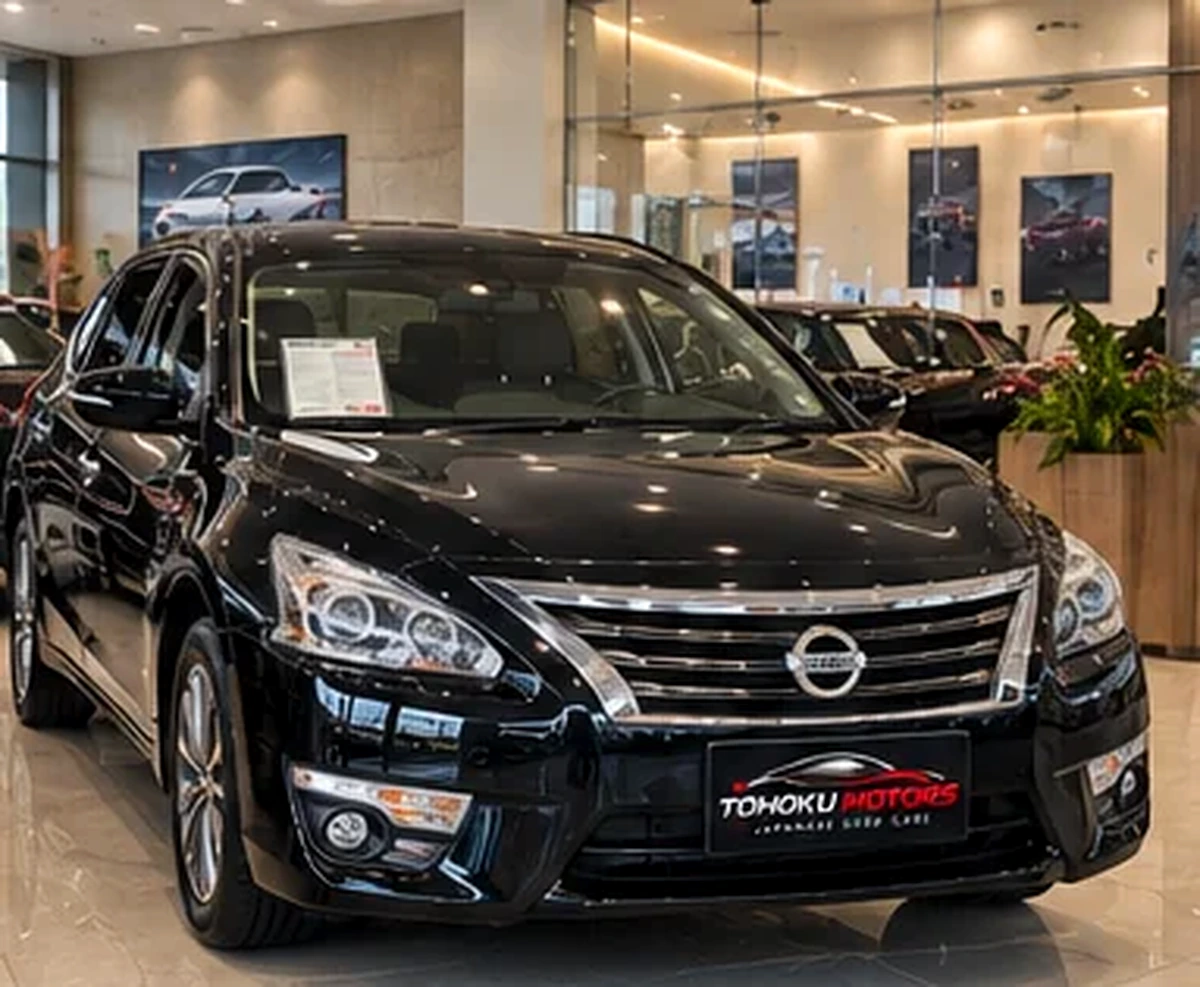 Dark Japanese vehicle in a polished showroom